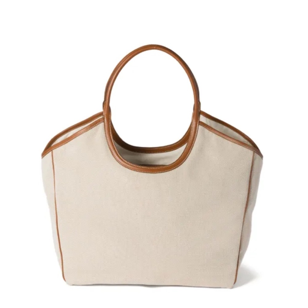 Cream and Brown Large Canvas Tote Bag